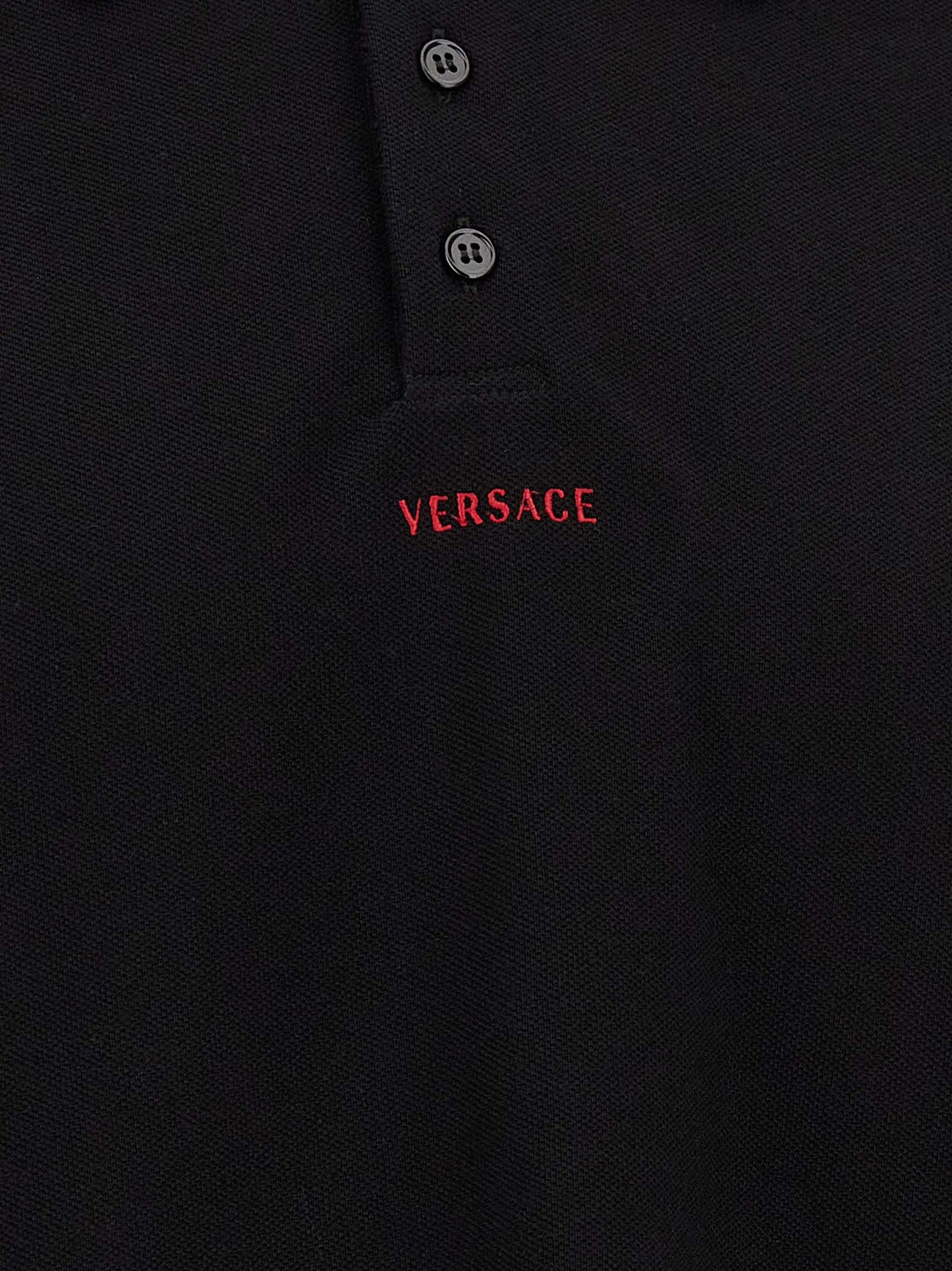 Versace Camiseta Polo De Algodón Negro Acabado Estructural