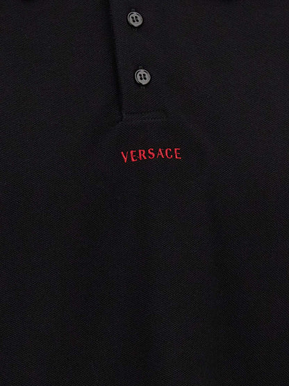 Versace Camiseta Polo De Algodón Negro Acabado Estructural