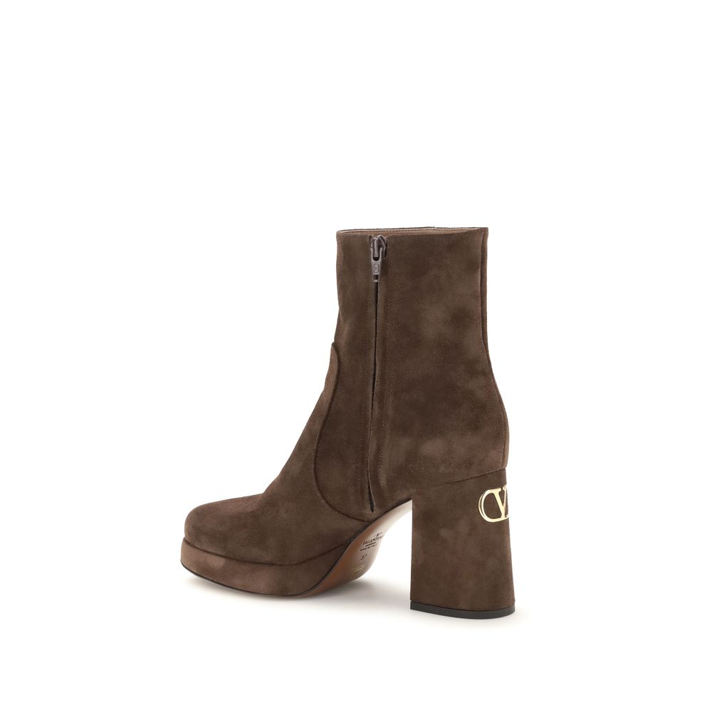 Valentino Garavani Brown Calf Leather Ankle Boots Bos Taurus