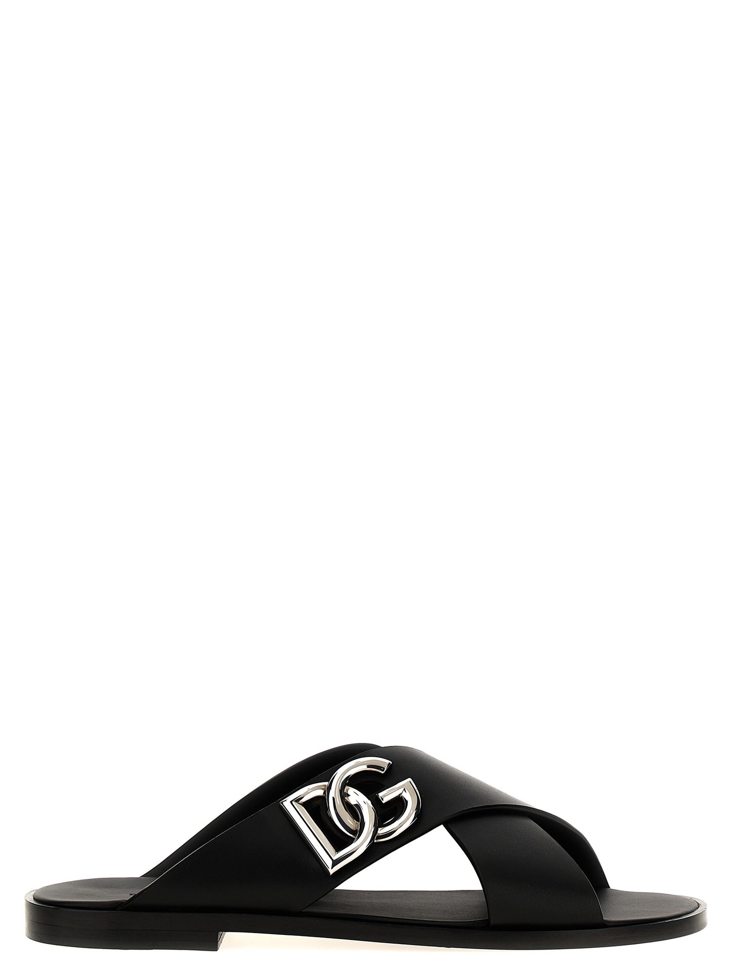 Sandales claquettes en cuir de veau noires Dolce & Gabbana