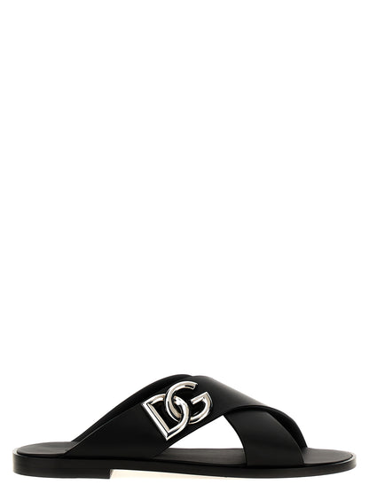 Sandales claquettes en cuir de veau noires Dolce & Gabbana