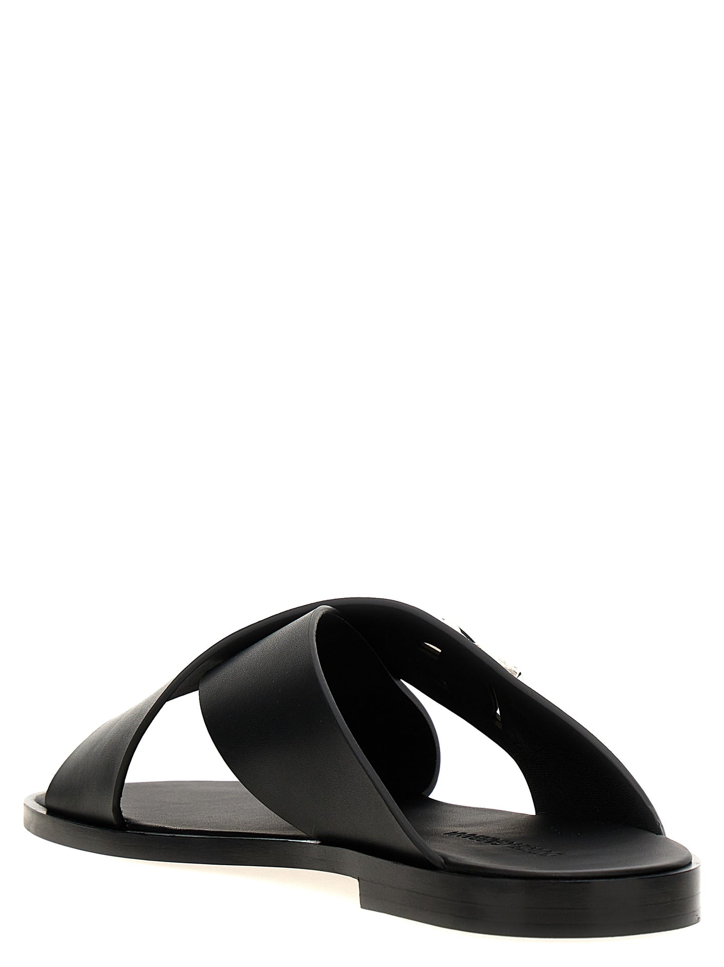Sandales claquettes en cuir de veau noires Dolce & Gabbana