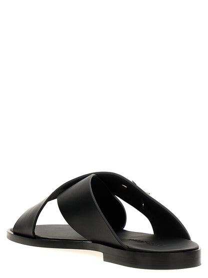 Sandales claquettes en cuir de veau noires Dolce & Gabbana