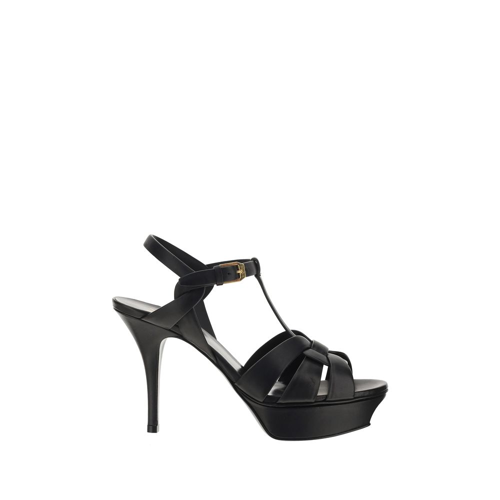 Sandales compensées Saint Laurent en cuir de veau noir