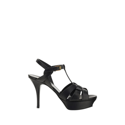 Sandales compensées Saint Laurent en cuir de veau noir