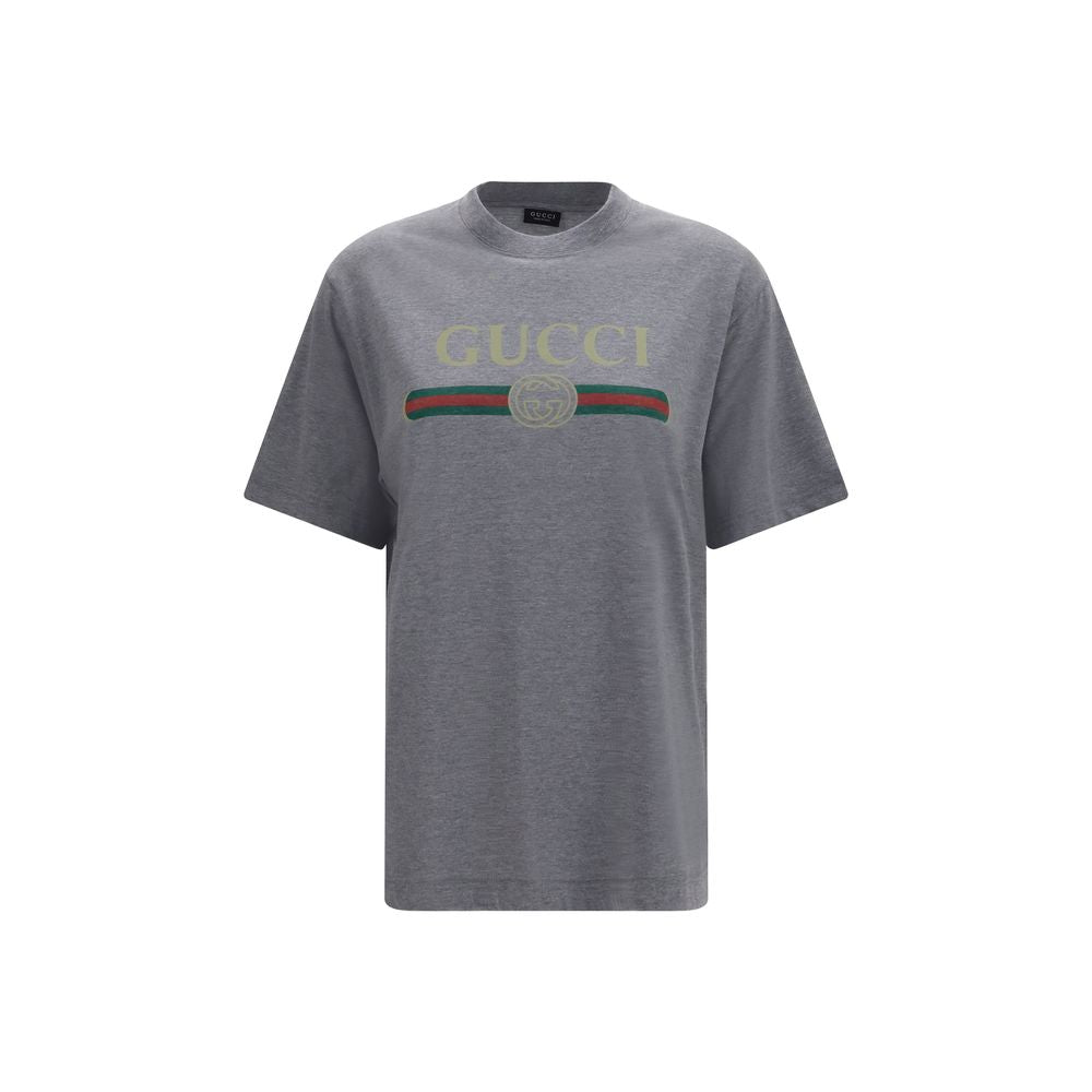 Camiseta Gucci De Algodón Gris De Corte Regular Clásica