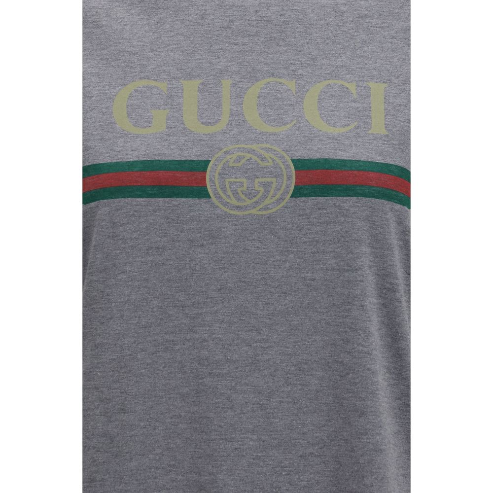 Camiseta Gucci De Algodón Gris De Corte Regular Clásica