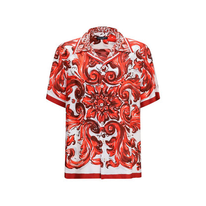 Dolce & Gabbana Camisa De Seda Estampada Roja Con Estampado Destacado