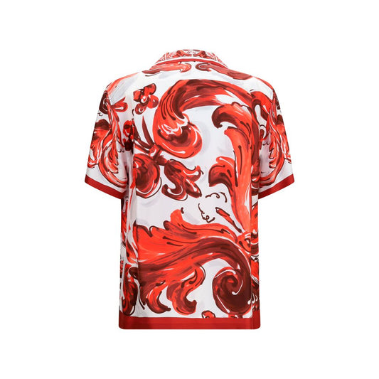 Dolce & Gabbana Camisa De Seda Estampada Roja Con Estampado Destacado