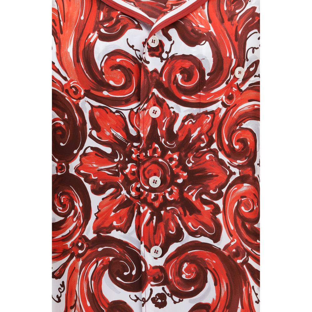 Dolce & Gabbana Camisa De Seda Estampada Roja Con Estampado Destacado