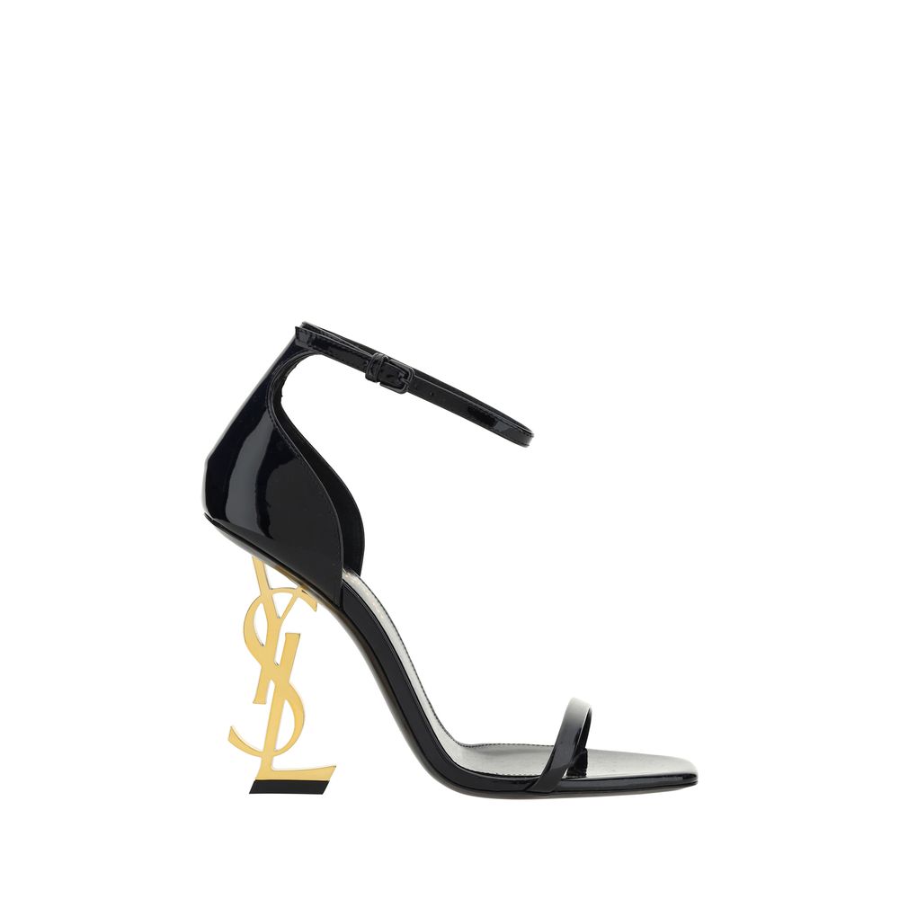 Sandalias Saint Laurent de tacón de aguja en piel de becerro negra Bos Taurus