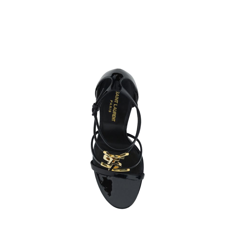 Sandalias Saint Laurent de tacón de aguja en piel de becerro negra Bos Taurus