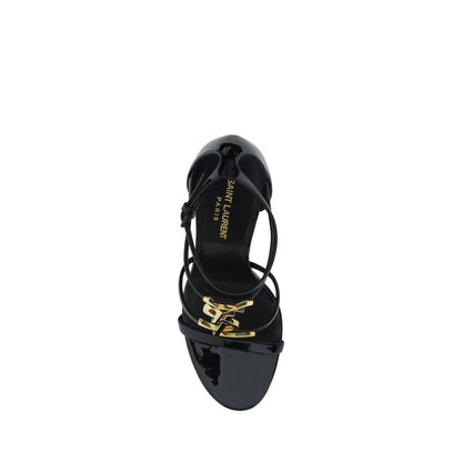 Sandalias Saint Laurent de tacón de aguja en piel de becerro negra Bos Taurus