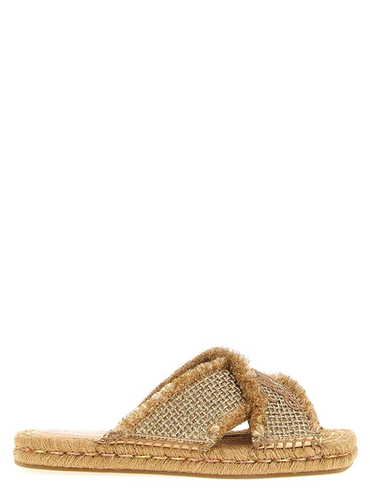 Jimmy Choo Sandales plates en toile dorée modèle Aciél