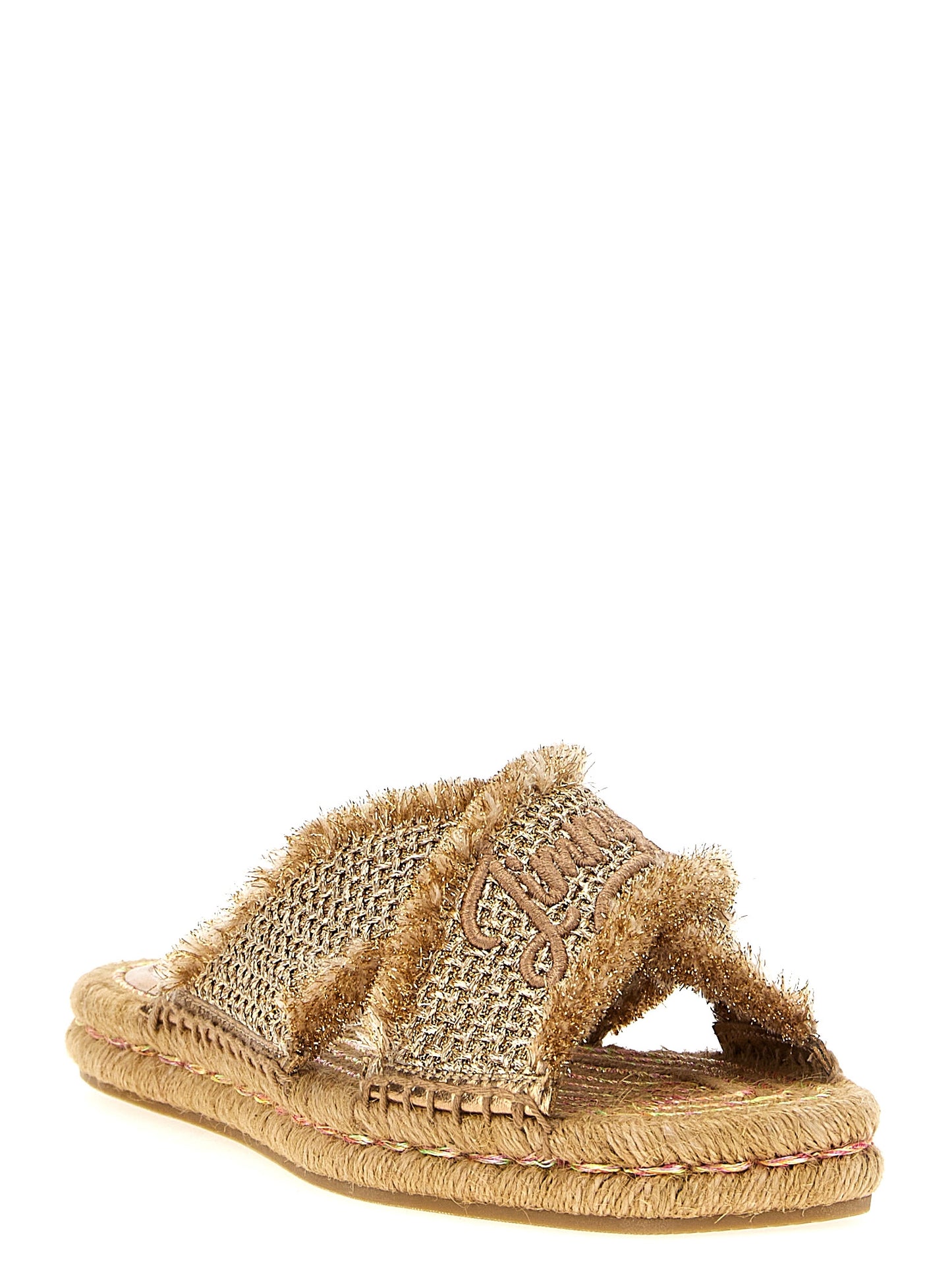 Jimmy Choo Sandales plates en toile dorée modèle Aciél