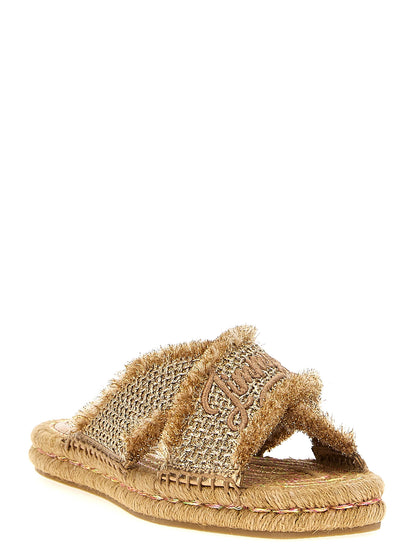 Jimmy Choo Sandales plates en toile dorée modèle Aciél