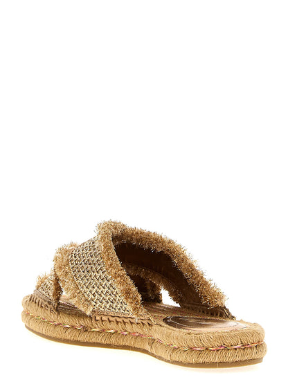 Jimmy Choo Sandales plates en toile dorée modèle Aciél
