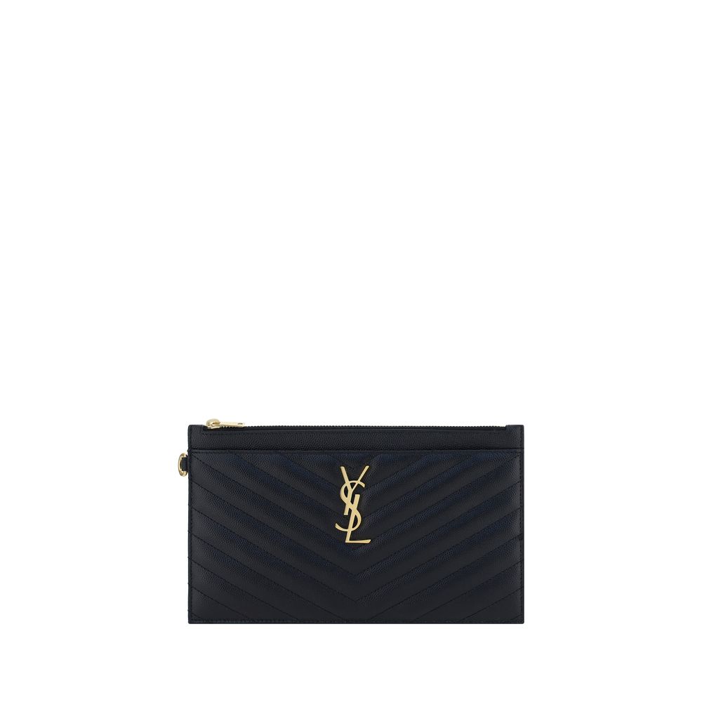 Pochette Saint Laurent en cuir de veau noir Collection Bos Taurus
