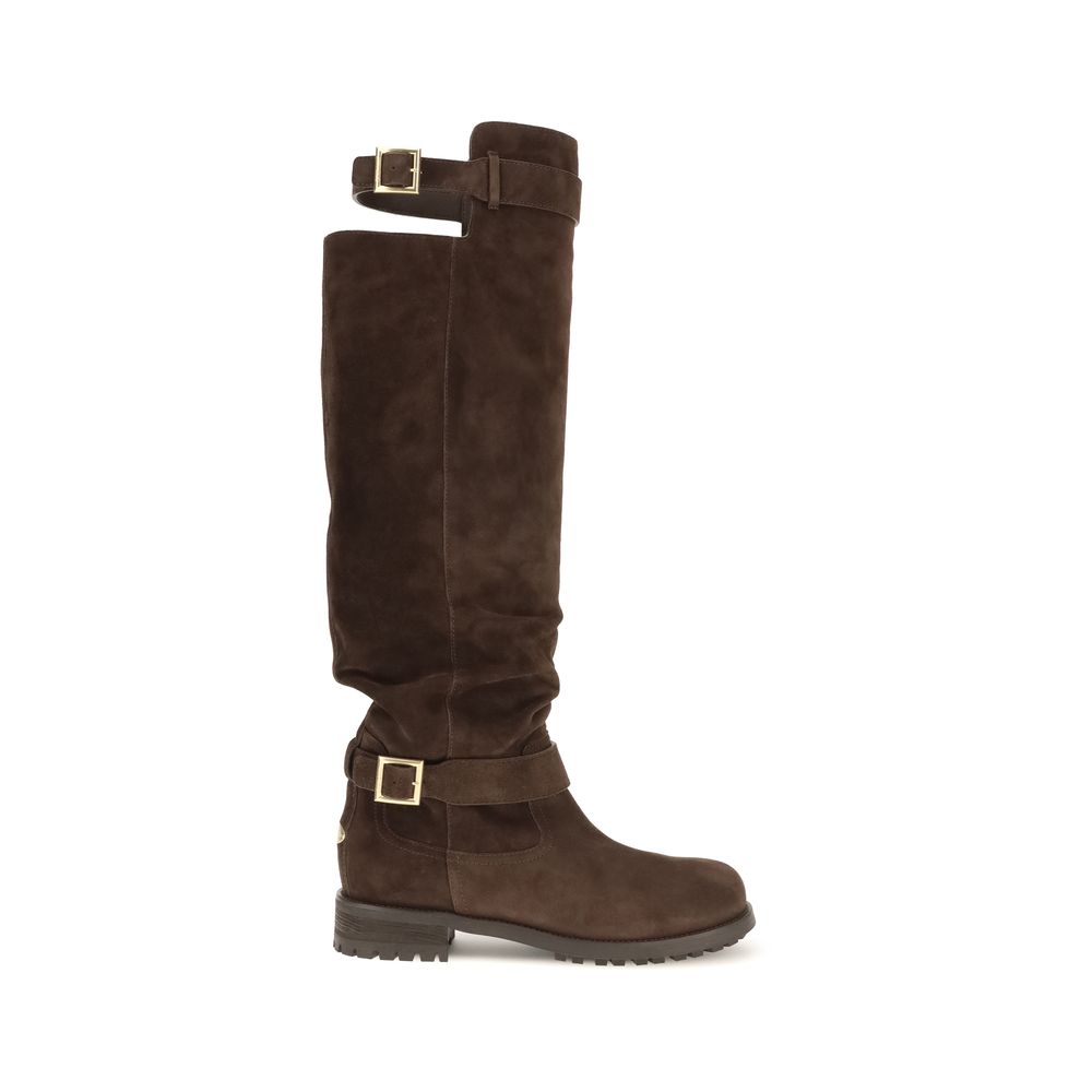 Jimmy Choo Brown Calf Leather Bos Taurus Low Heel Lace-up Boots