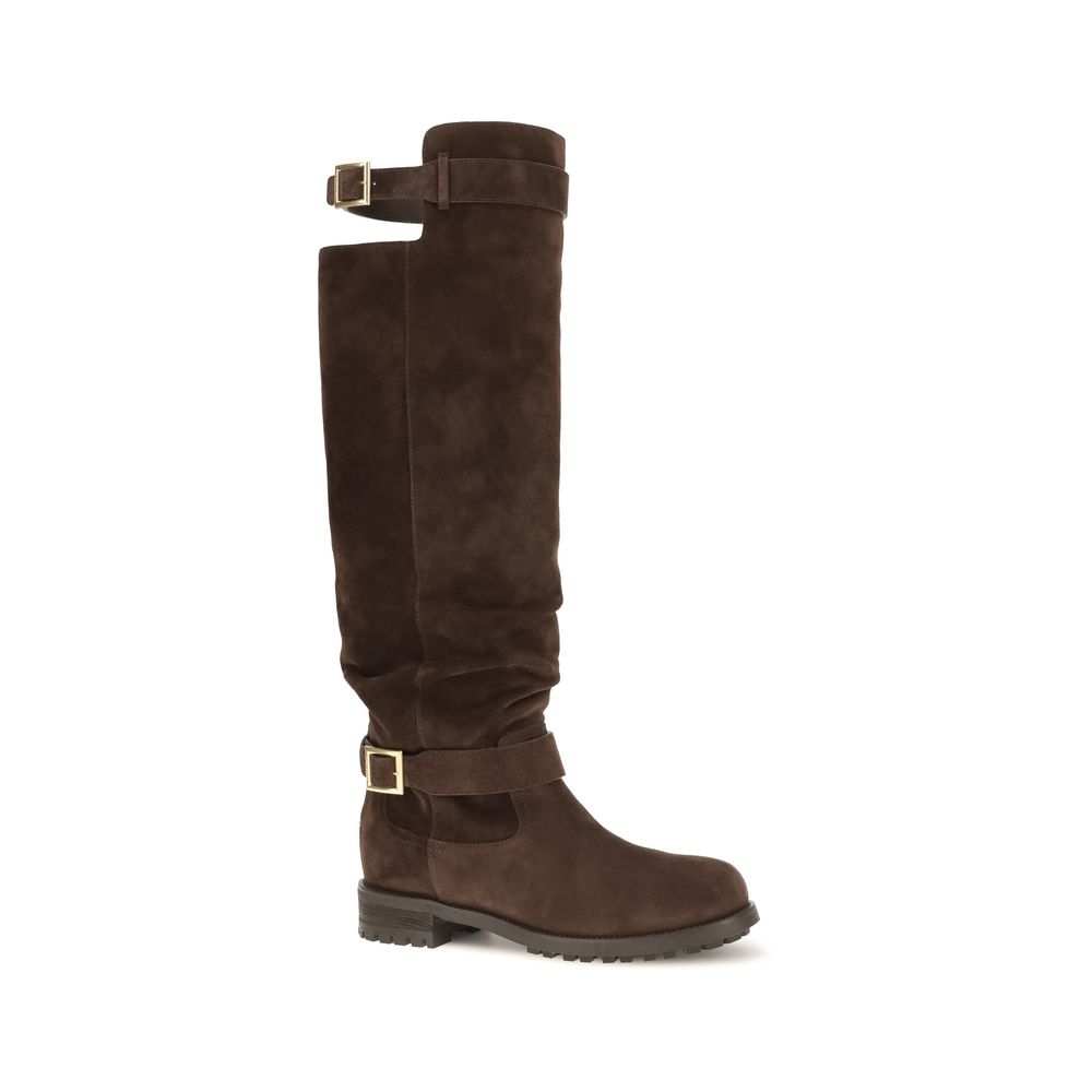 Jimmy Choo Brown Calf Leather Bos Taurus Low Heel Lace-up Boots