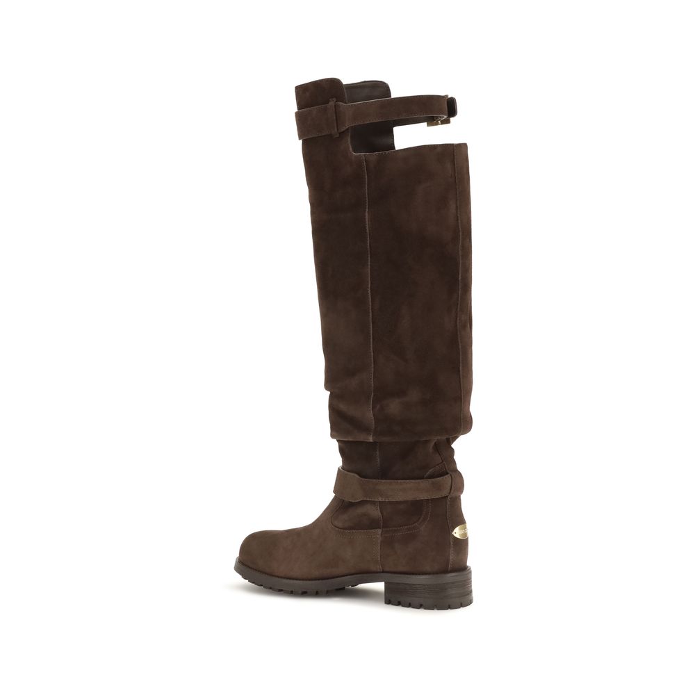 Jimmy Choo Brown Calf Leather Bos Taurus Low Heel Lace-up Boots