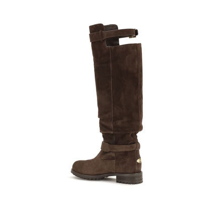 Jimmy Choo Brown Calf Leather Bos Taurus Low Heel Lace-up Boots