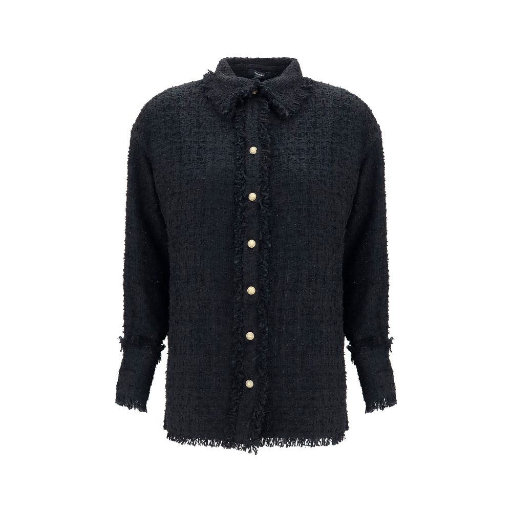 Camisa estampada de poliamida negra de Balmain