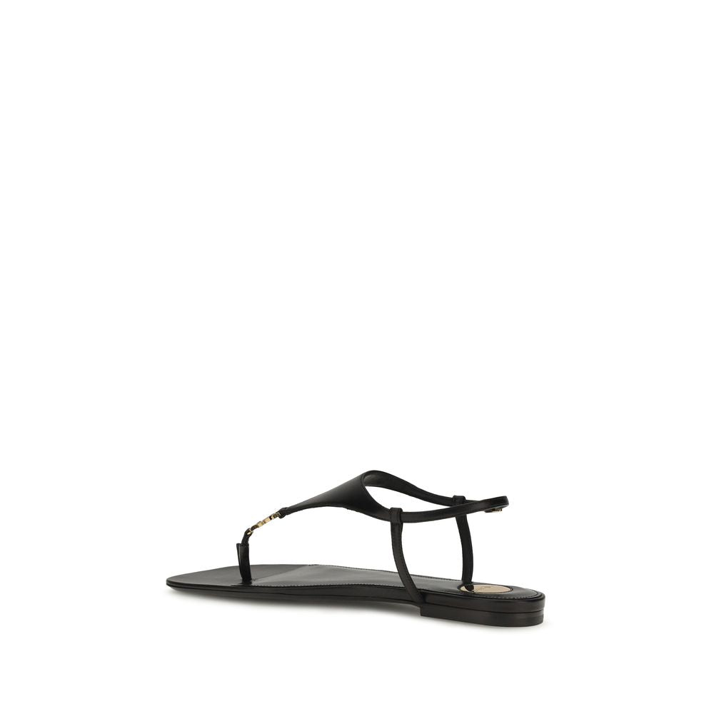 Sandalias planas Saint Laurent de piel de becerro negra Bos Taurus