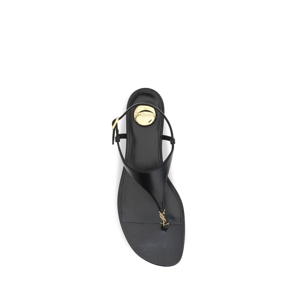 Sandalias planas Saint Laurent de piel de becerro negra Bos Taurus