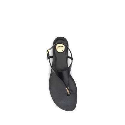 Sandalias planas Saint Laurent de piel de becerro negra Bos Taurus