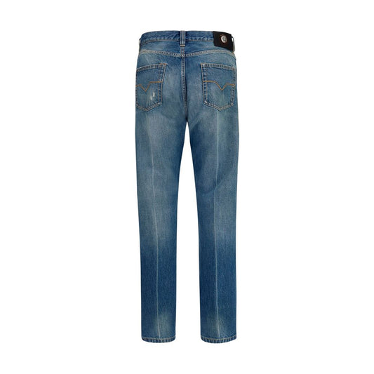 Vaqueros rectos de algodón azul Versace