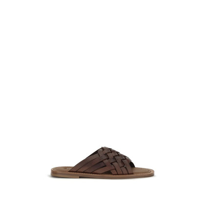 Sandalias Planas Miu Miu De Cuero De VacunoMarrón Bos Taurus