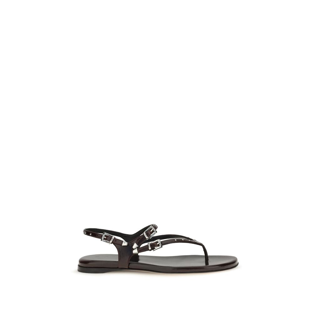 Sandalias Planas Chloé Piel Becorro Negras Modelo Bos Taurus