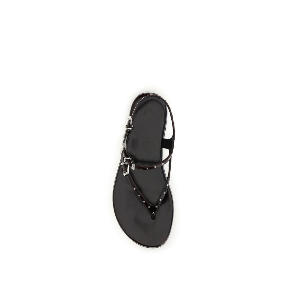 Sandalias Planas Chloé Piel Becorro Negras Modelo Bos Taurus