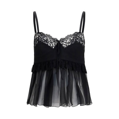 Chloé Blouse en soie noire fluide avec finitions en dentelle