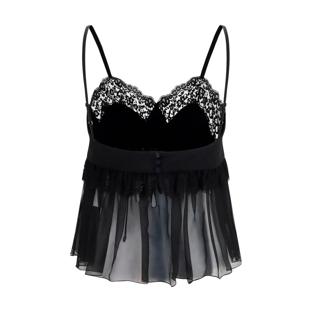 Chloé Blouse en soie noire fluide avec finitions en dentelle