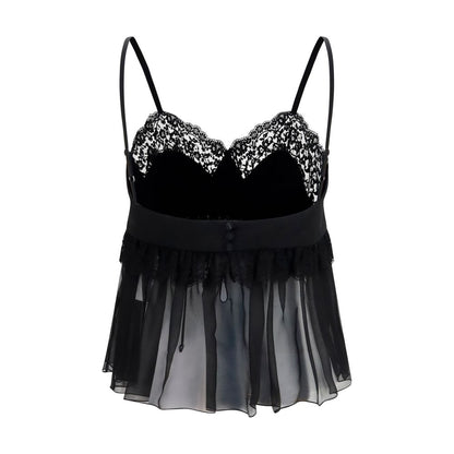 Chloé Blouse en soie noire fluide avec finitions en dentelle
