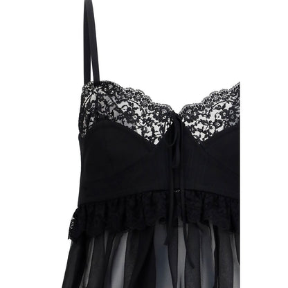 Chloé Blouse en soie noire fluide avec finitions en dentelle