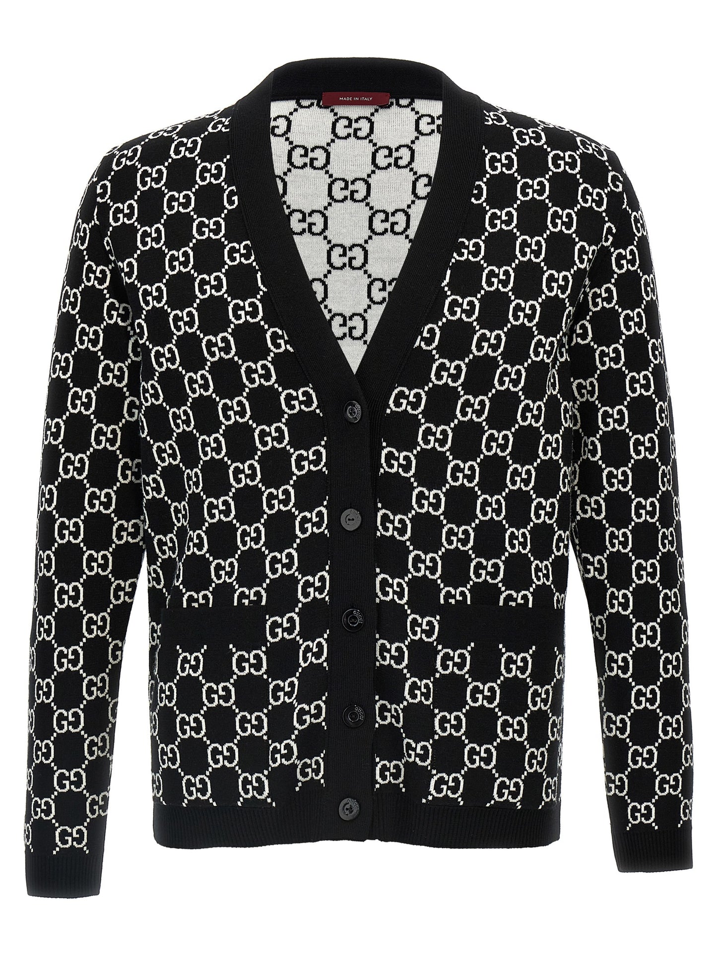 Cárdigan de Lana Bicolor Gucci Reversible con Estampado GG Negro Blanco
