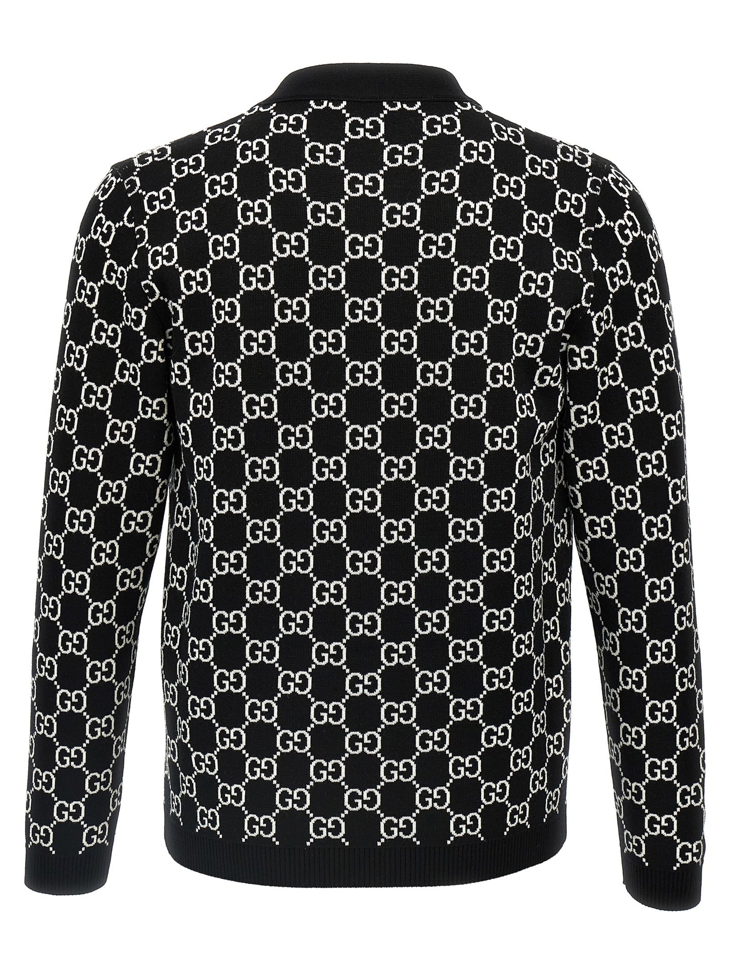 Cárdigan de Lana Bicolor Gucci Reversible con Estampado GG Negro Blanco