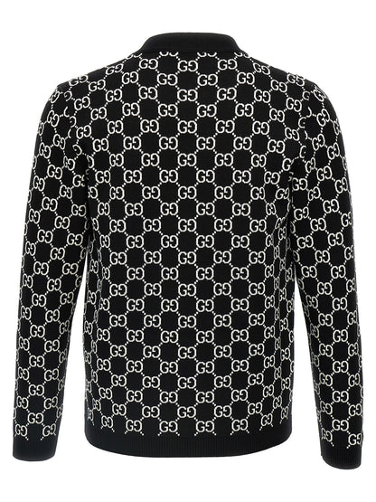 Cárdigan de Lana Bicolor Gucci Reversible con Estampado GG Negro Blanco