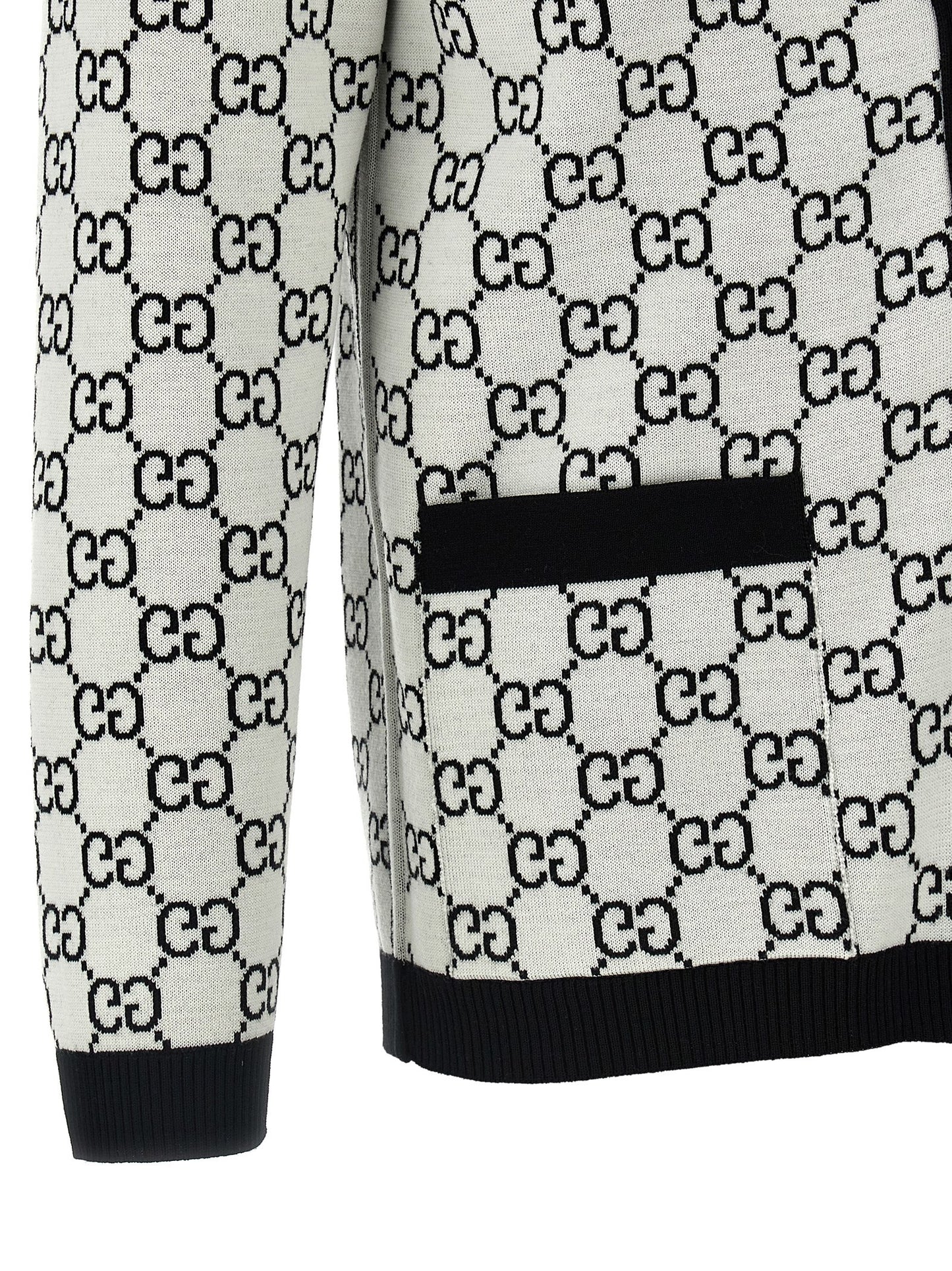 Cárdigan de Lana Bicolor Gucci Reversible con Estampado GG Negro Blanco