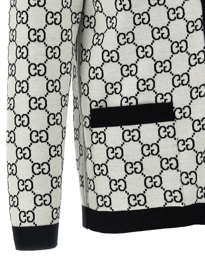 Cárdigan de Lana Bicolor Gucci Reversible con Estampado GG Negro Blanco