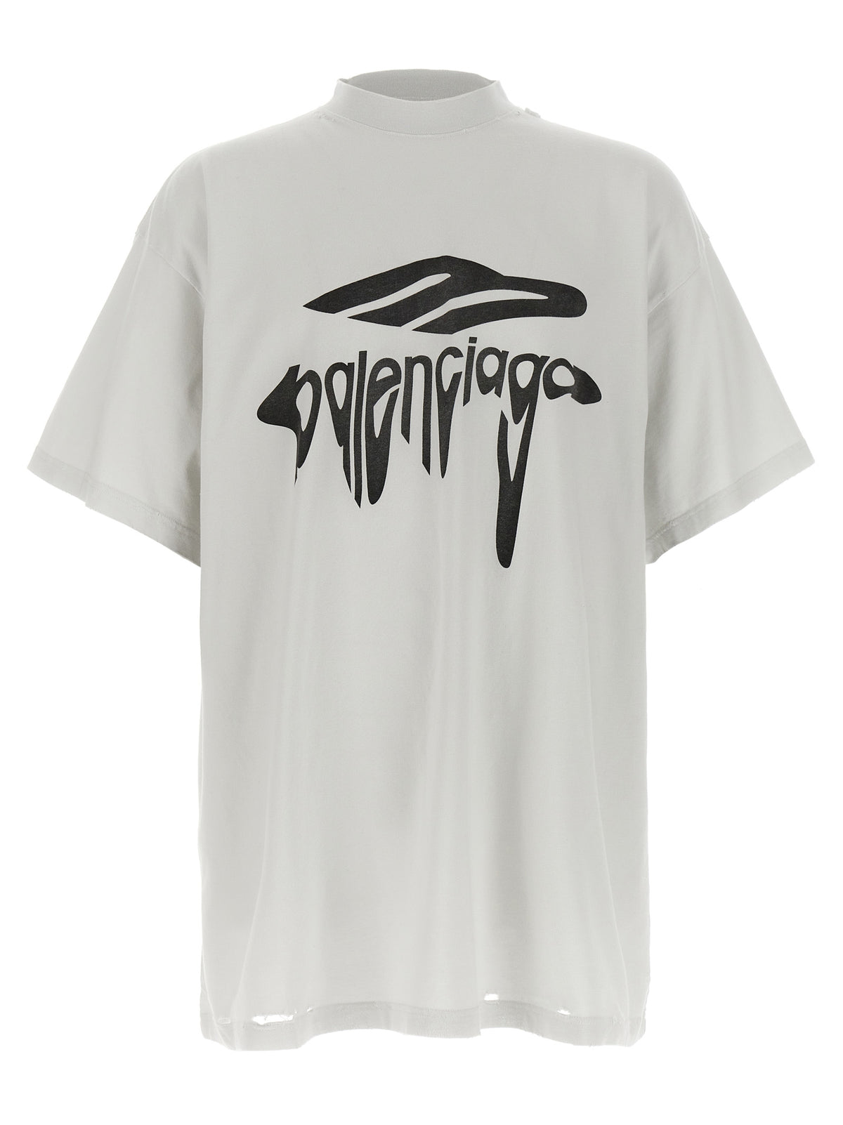 T-shirt Balenciaga en coton blanc avec imprimé 3B Liquefied