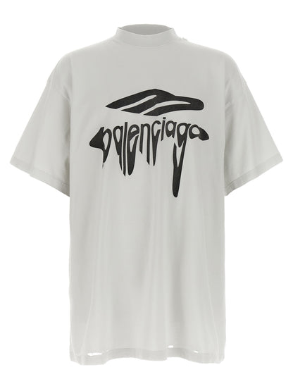 T-shirt Balenciaga en coton blanc avec imprimé 3B Liquefied