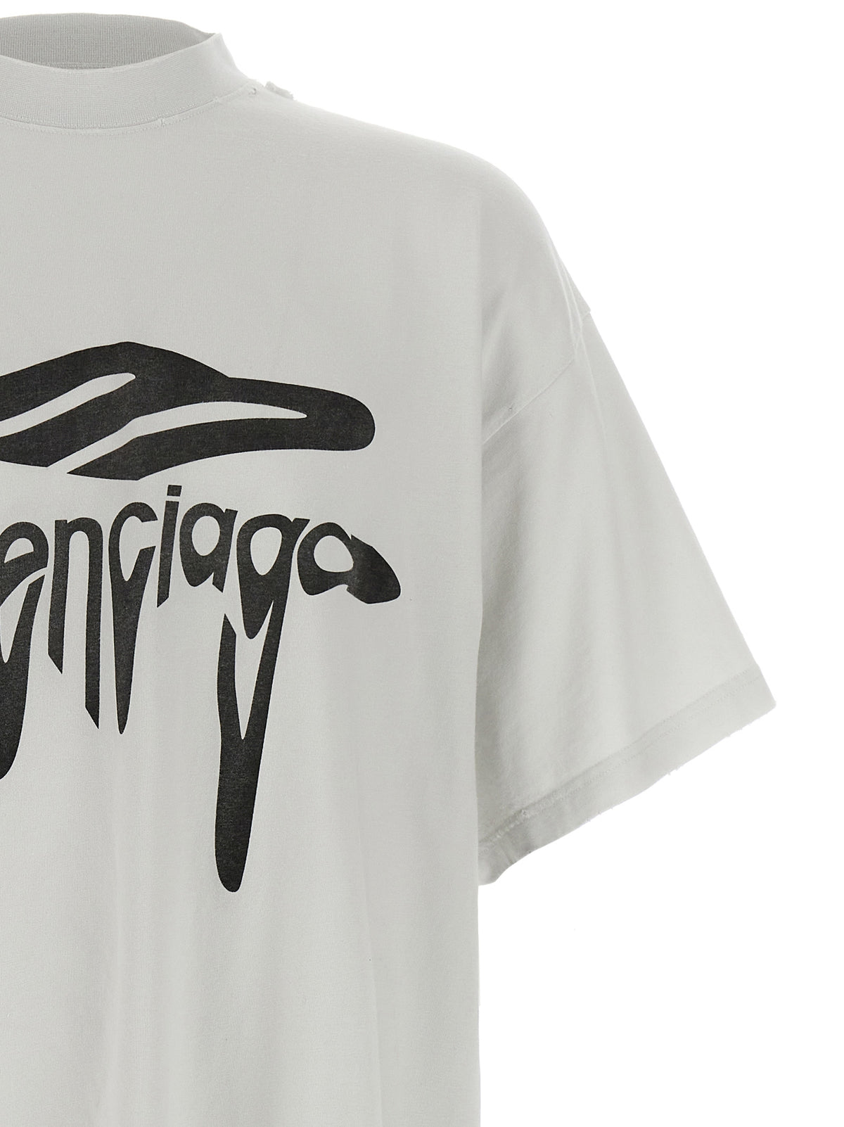 T-shirt Balenciaga en coton blanc avec imprimé 3B Liquefied