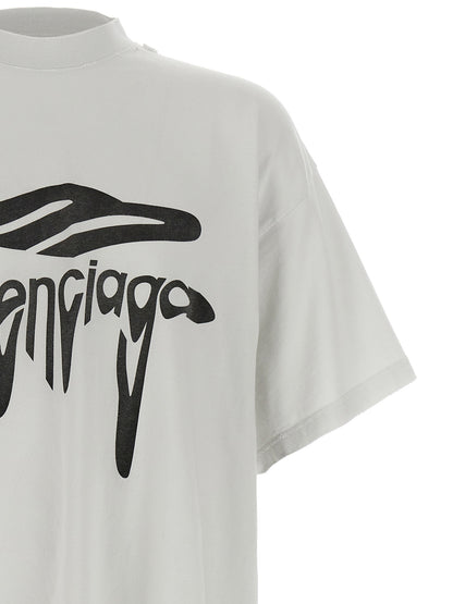 T-shirt Balenciaga en coton blanc avec imprimé 3B Liquefied