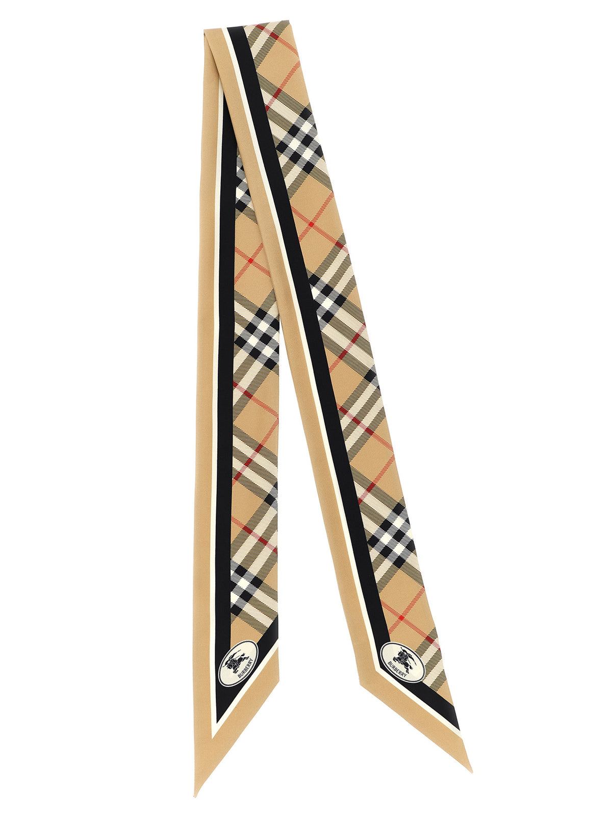 Foulard en satin beige à motif écossais Burberry