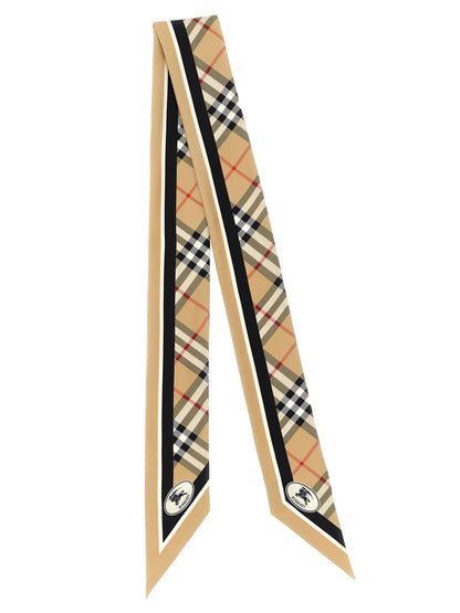 Foulard en satin beige à motif écossais Burberry