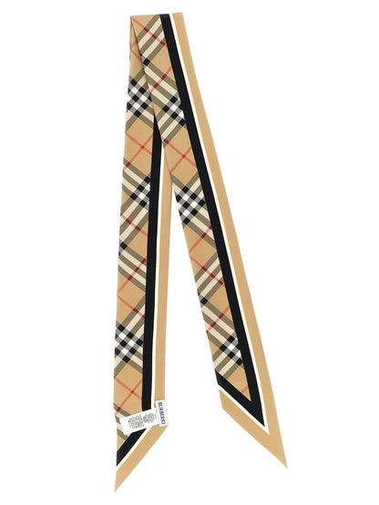 Foulard en satin beige à motif écossais Burberry